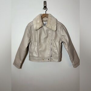 Abercrombie & Fitch Vegan Leather Shearling biker Jacket Ivory Size XS